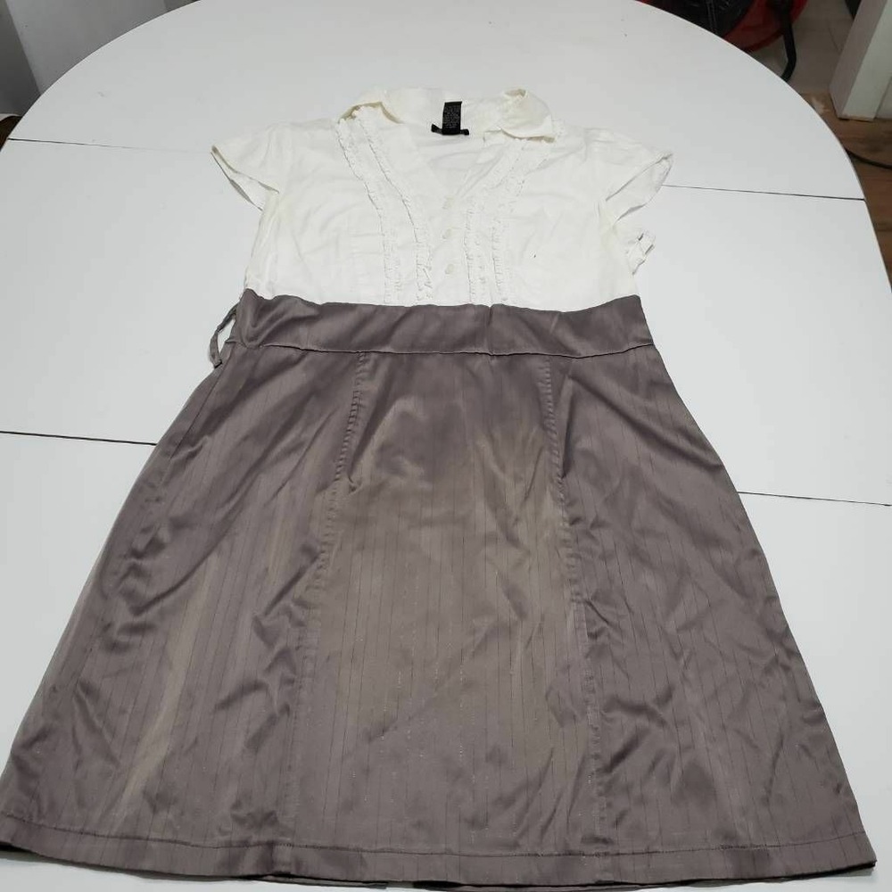 Sam & Max Womens A Line Dress White Pinstripe Stretch Collared Ruffle Plus 1X